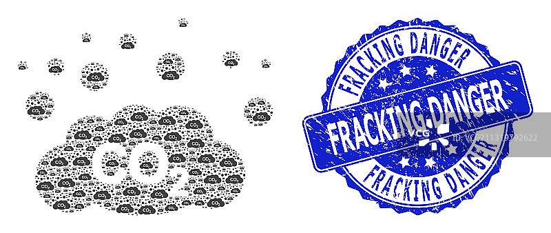 水力压裂危险圆形印章和分形二氧化碳图片素材