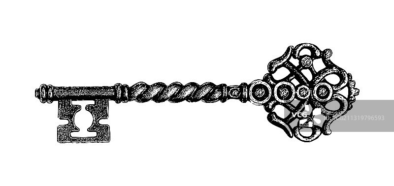 白色背景上的复古钥匙素描图片素材