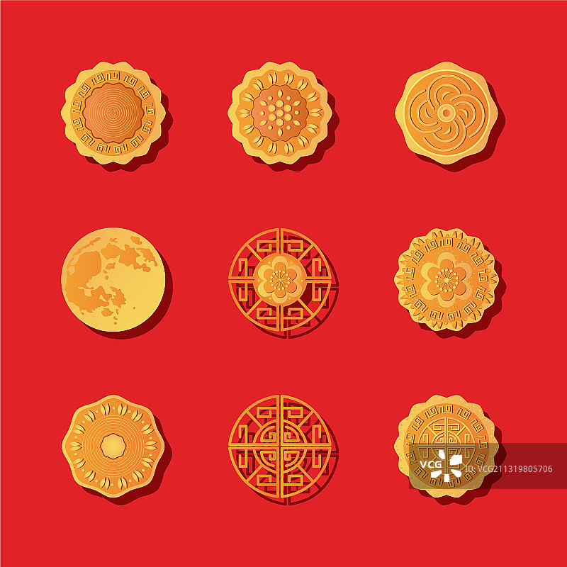 精美风格月饼图标合集图片素材