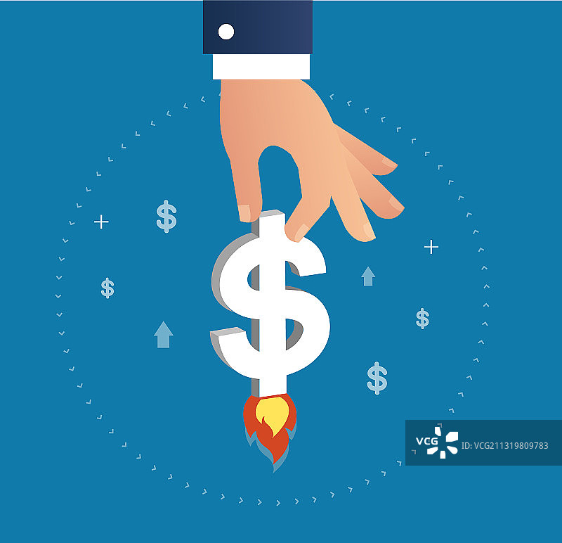 手持美元图标如火箭般上升图片素材