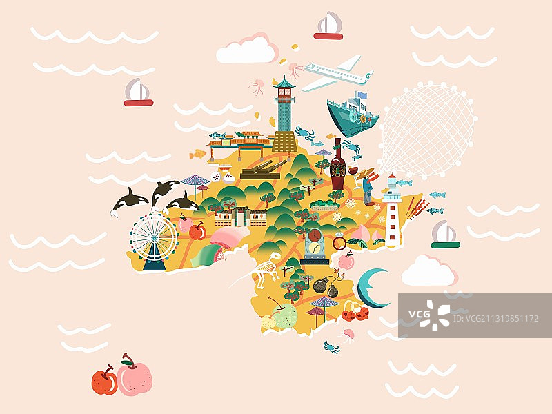 烟台旅游景点插画图片素材