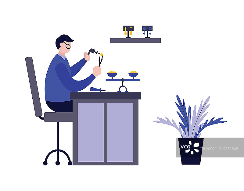 在工作场所工作的专业珠宝商人图片素材