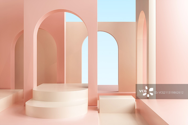 3D渲染的几何图形场景图图片素材