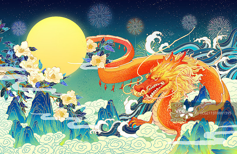 中秋夜舞龙图片素材