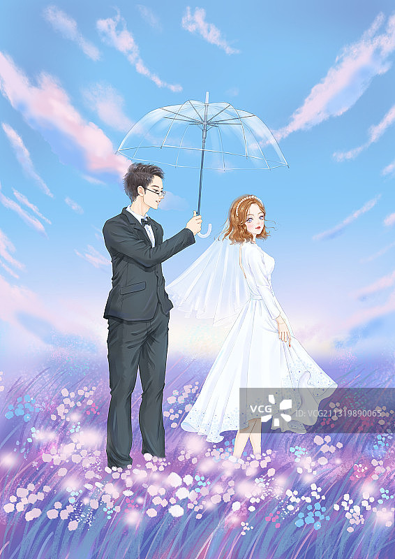 双人情侣花海度假图片素材