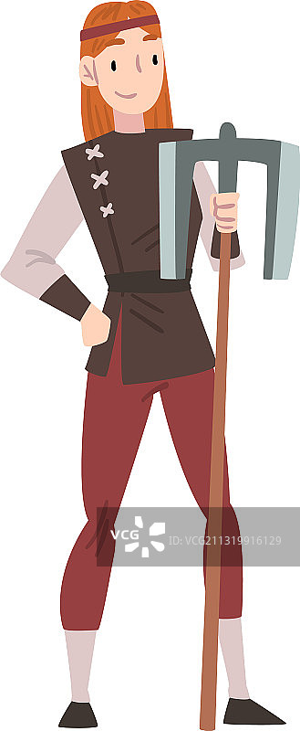 手持战斧的中世纪维京女孩图片素材