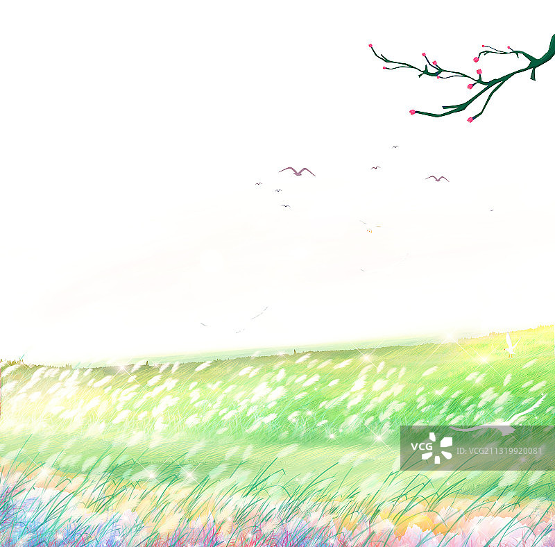 美丽辽阔的草原插画背景图片素材
