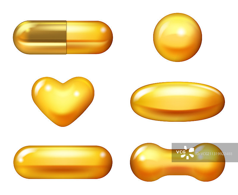 3D金色胶囊Omega鱼油维生素E图片素材