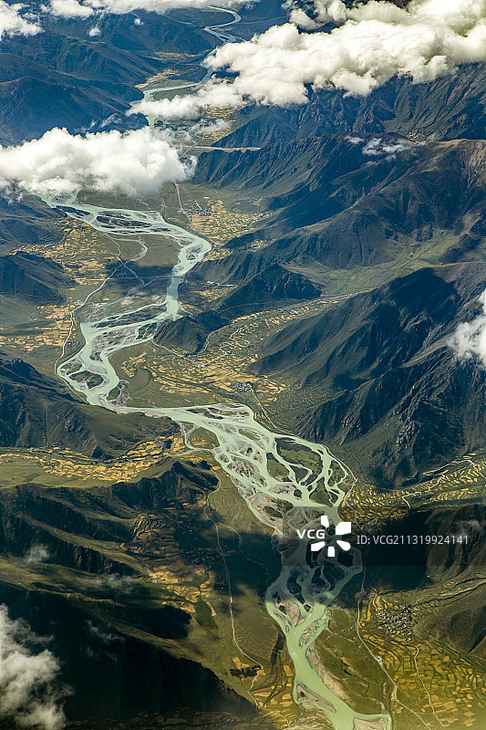 拉萨河航拍图片素材