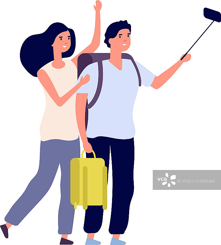 年轻夫妇背包游客自拍图片素材