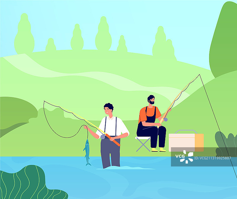 渔夫在河里捕鱼图片素材