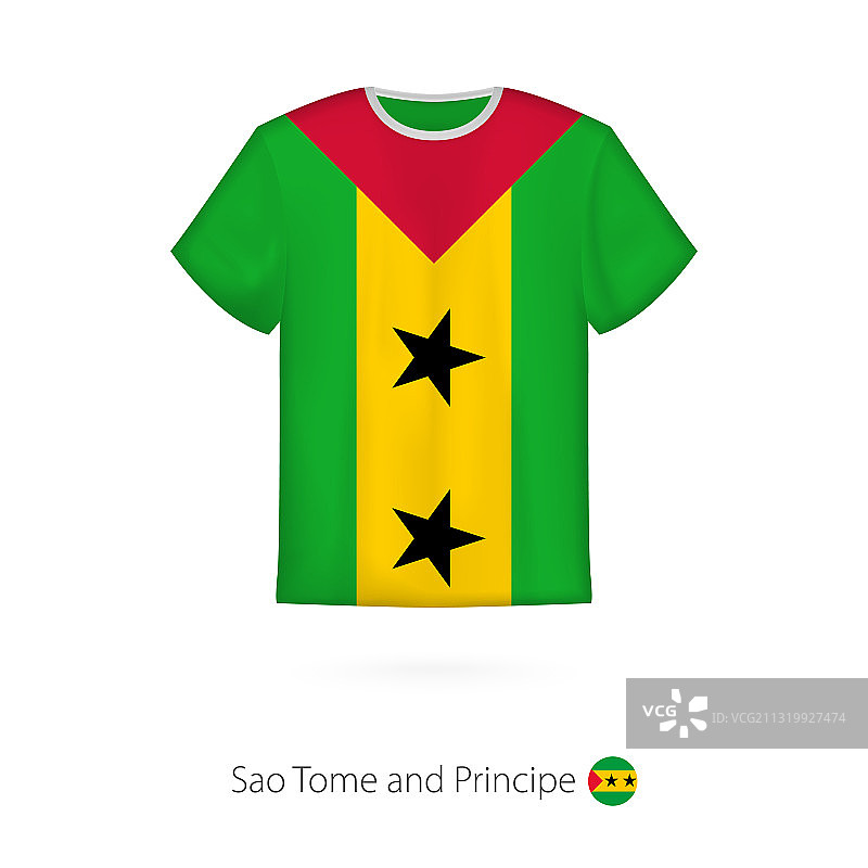 带有圣多美和普林西比国旗的T恤设计图片素材