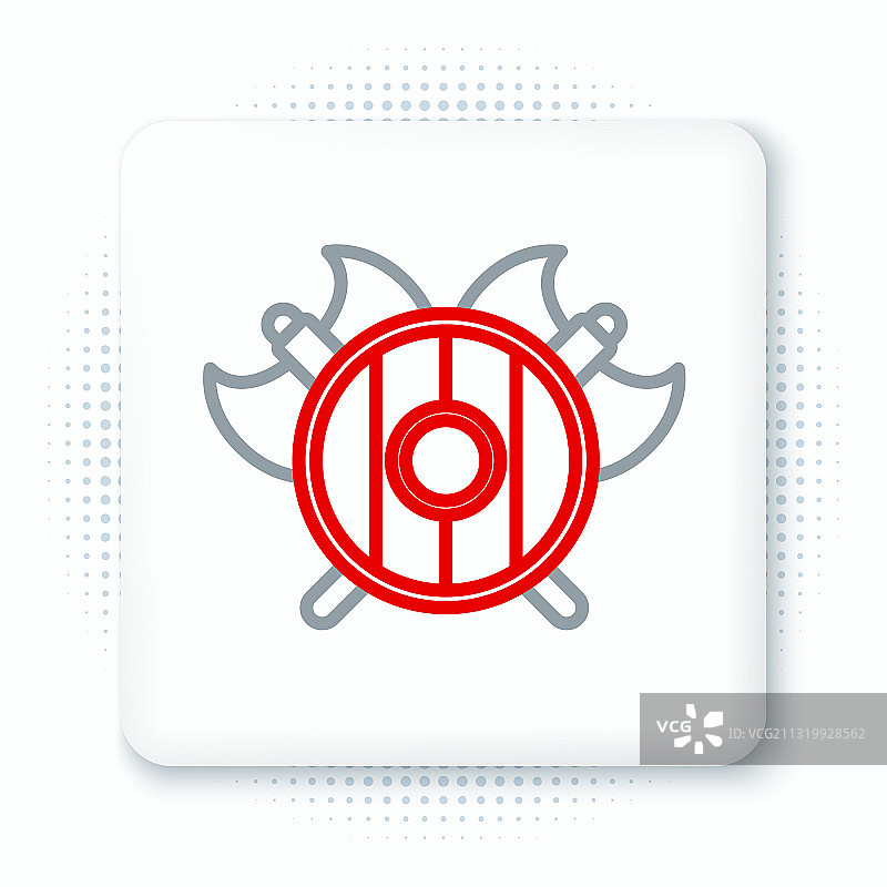 带有交叉斧头的线性中世纪盾牌图标图片素材