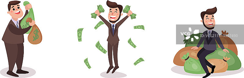 坐在钱袋上的富有商人图片素材