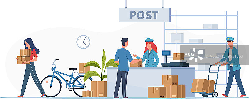 邮政投递办公室：邮递员、快递员与人们图片素材