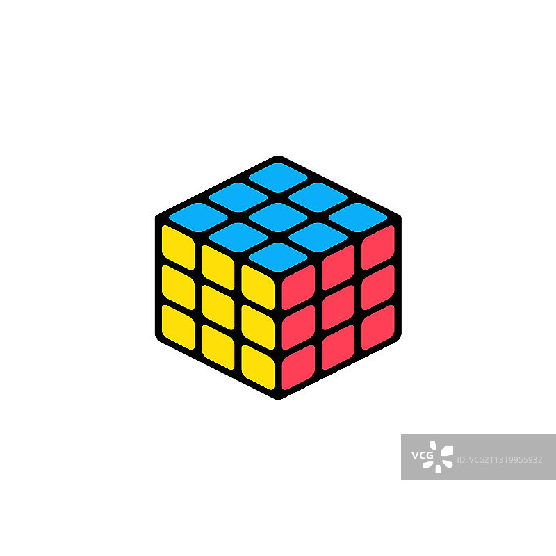 魔方3D组合拼图线条艺术图标图片素材