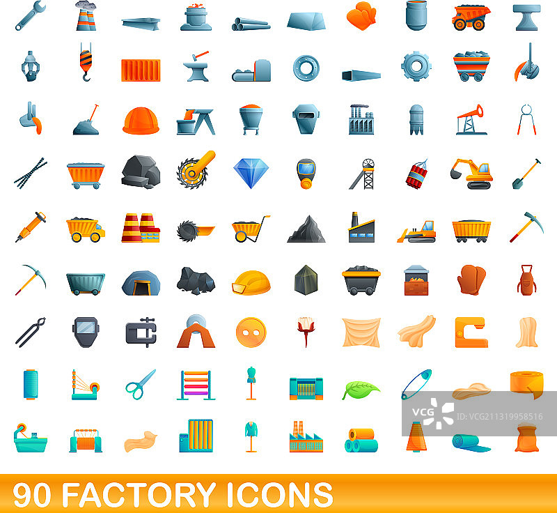90个工厂图标卡通风格合集图片素材