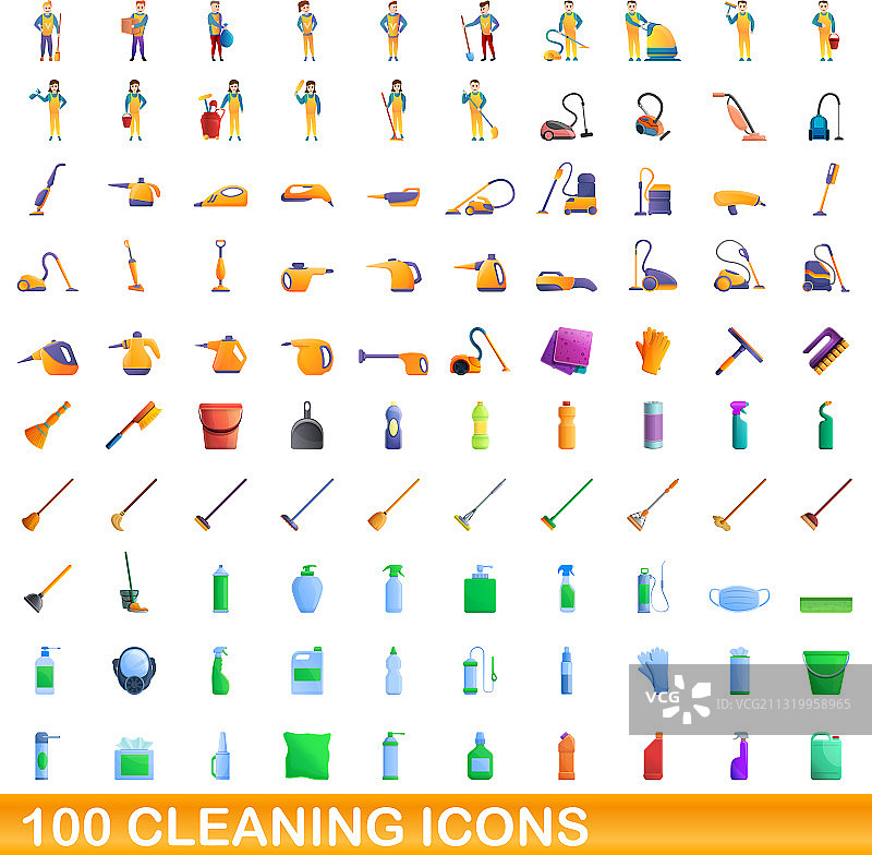 100个清洁图标卡通风格合集图片素材