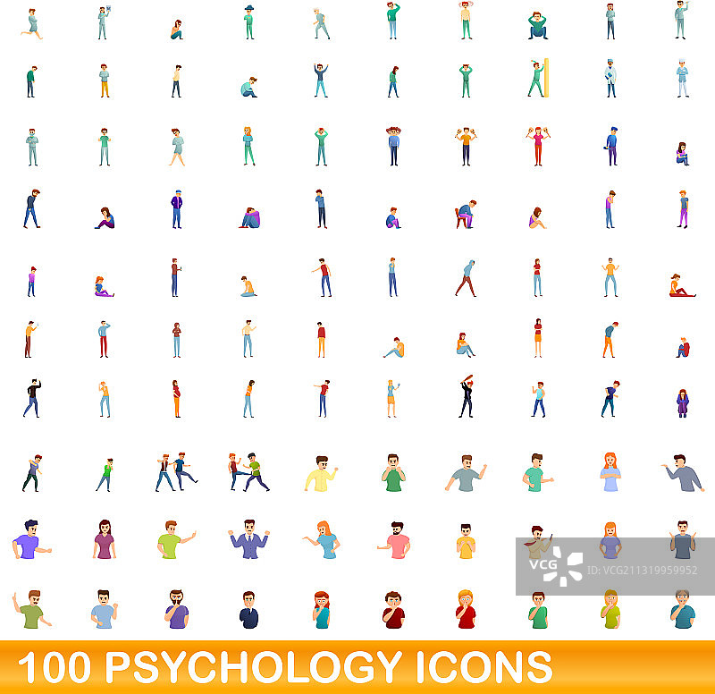100个心理学图标合集（卡通风格）图片素材