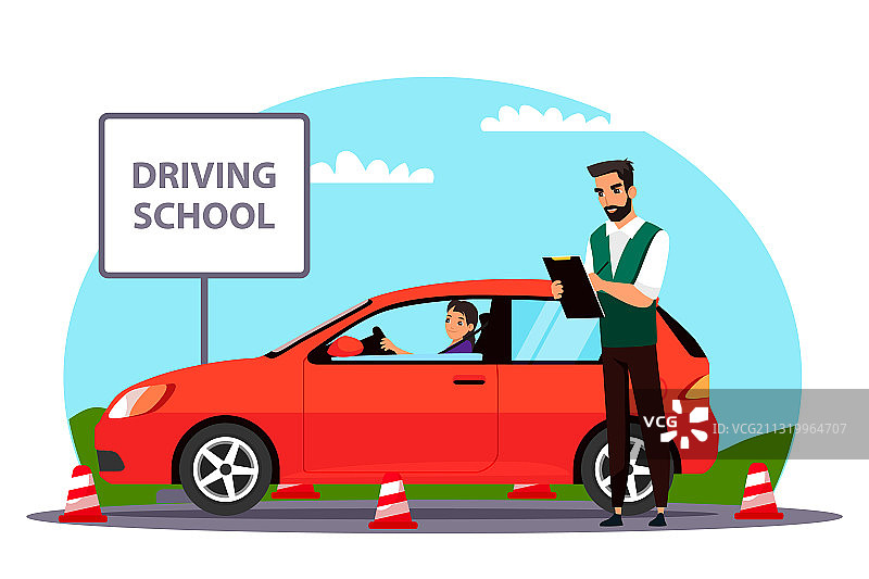 女人在驾驶考试中学习停车图片素材