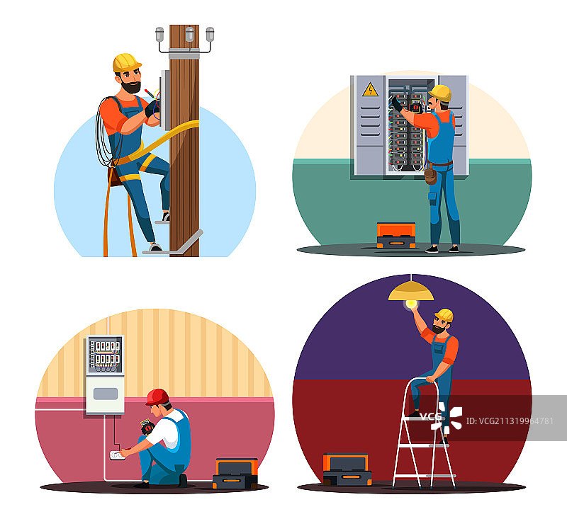 电工进行电气作业场景图片素材