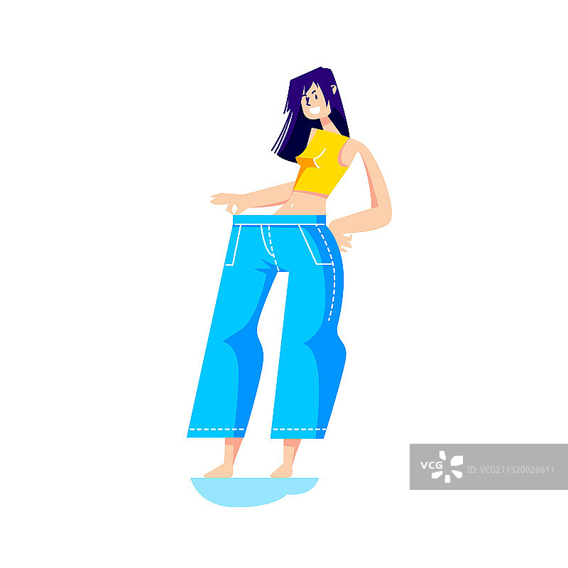 减肥后穿大号牛仔裤的女孩图片素材