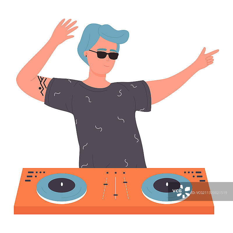 戴墨镜的年轻DJ在音乐派对上图片素材