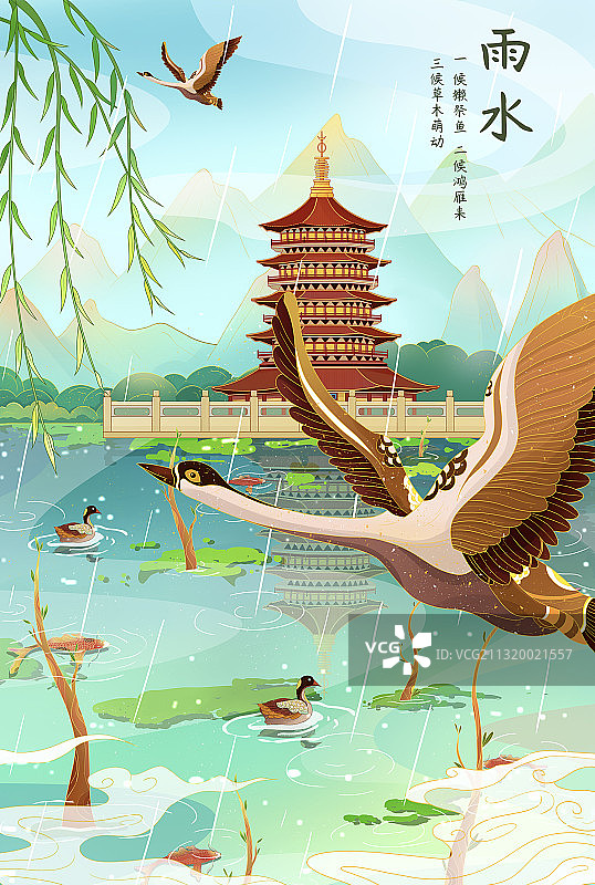 中国风二十四节气雨水海报图片素材