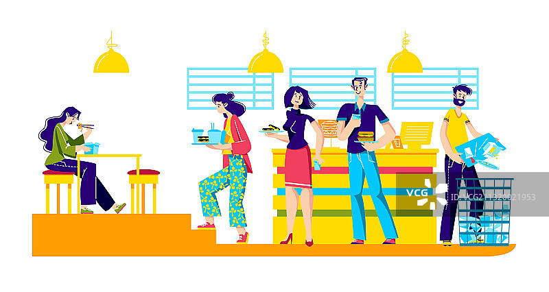 在快餐店享用午餐的人们图片素材