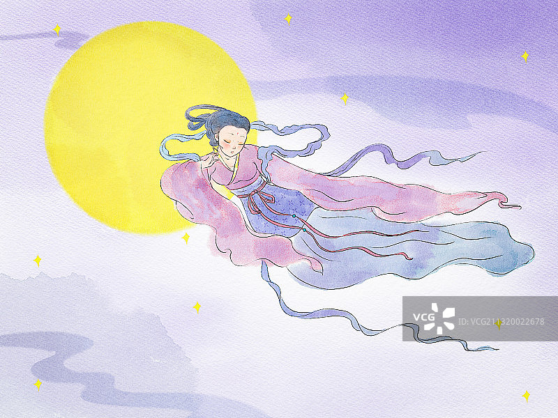 嫦娥奔月儿童绘本插图图片素材