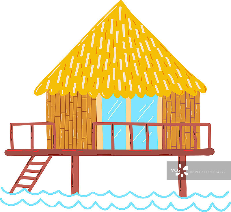 木制海滩度假屋夏季海景图片素材