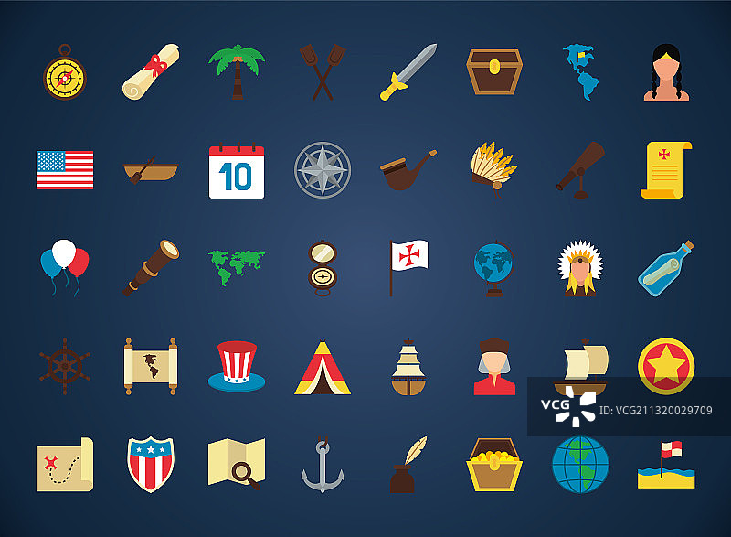 哥伦布日图标扁平风格合集图片素材