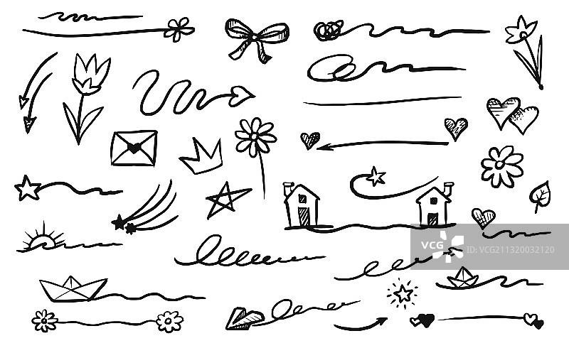 白色背景上的手绘强调元素涂鸦集图片素材