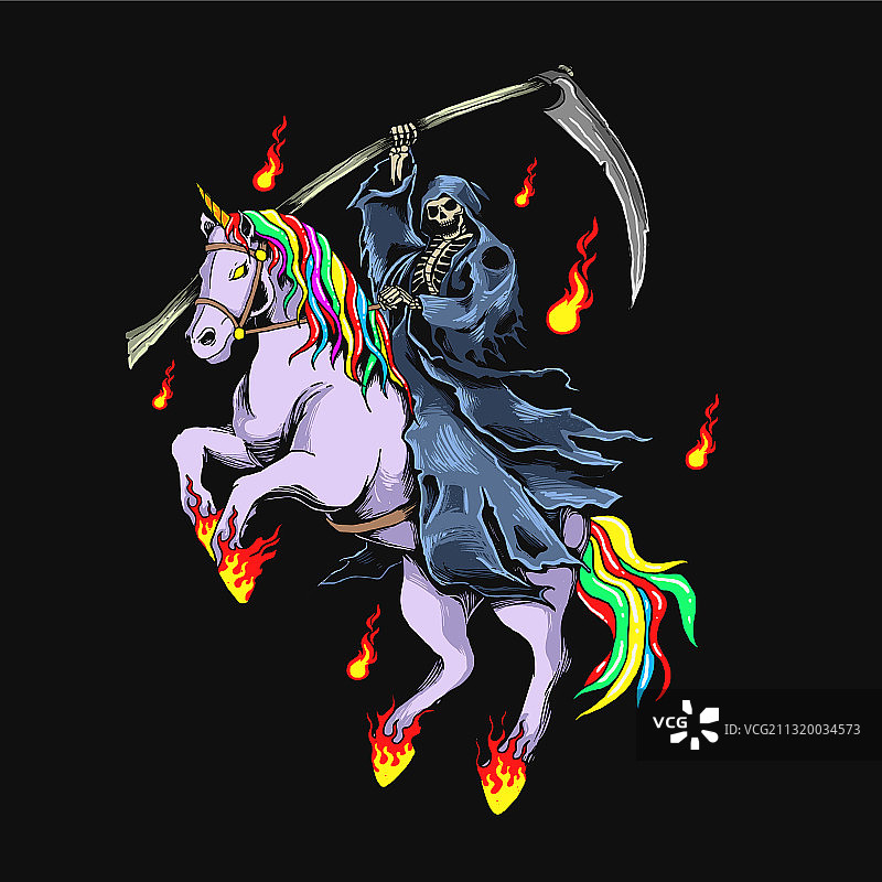 带有独角兽图案的死神图片素材