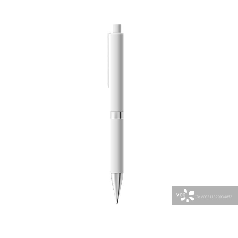 带按钮模板的白色自动笔逼真模型图片素材