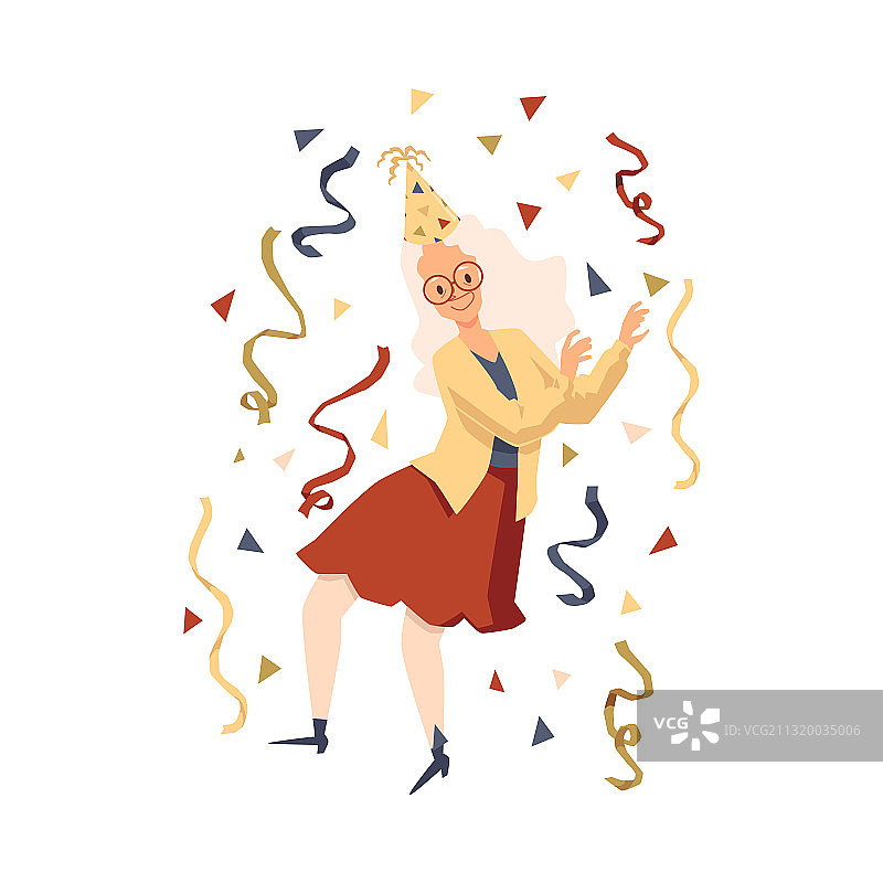 跳舞的老年妇女或祖母（扁平风格）图片素材