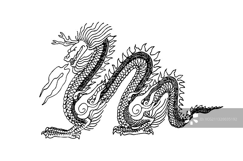 中国风鱼网纹角的装饰龙图片素材