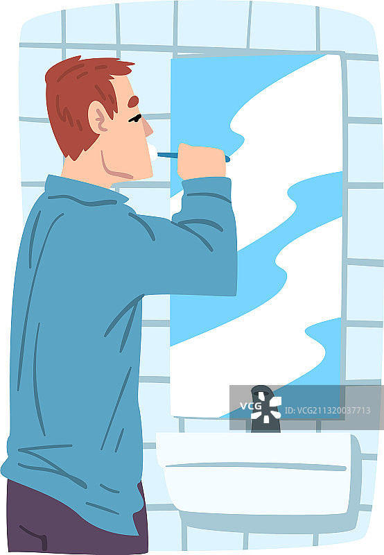 男人站在镜子前刷牙图片素材