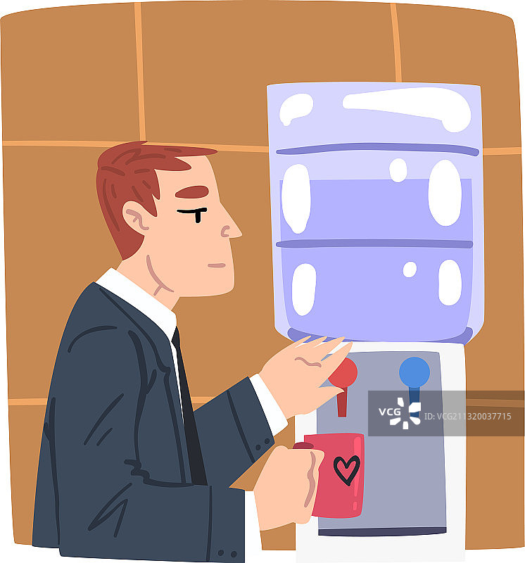 年轻男人在饮水机旁喝水，商务人士图片素材