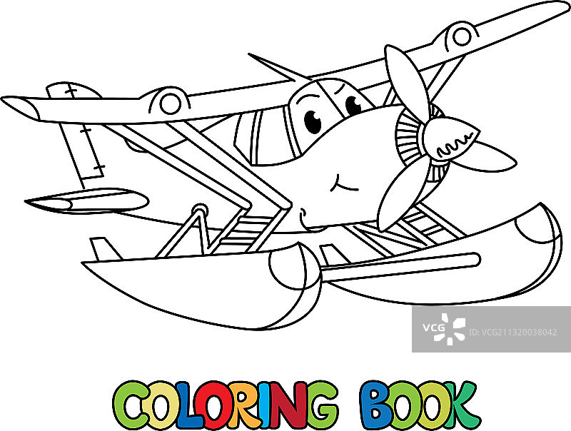有趣的带眼睛的水上飞机涂色书图片素材
