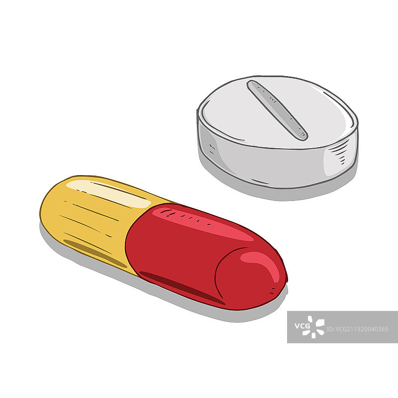 手绘药丸图标和药片图片素材