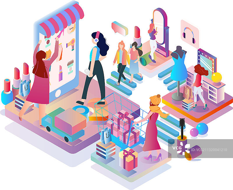 2.5D女神节购物节立体矢量插画图片素材