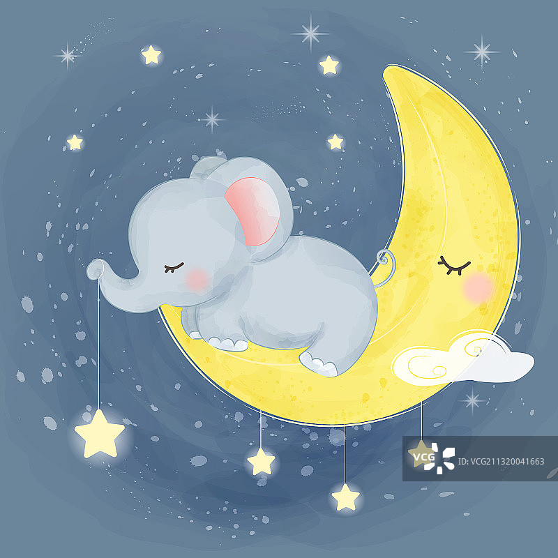 可爱卡通大象睡觉图片素材