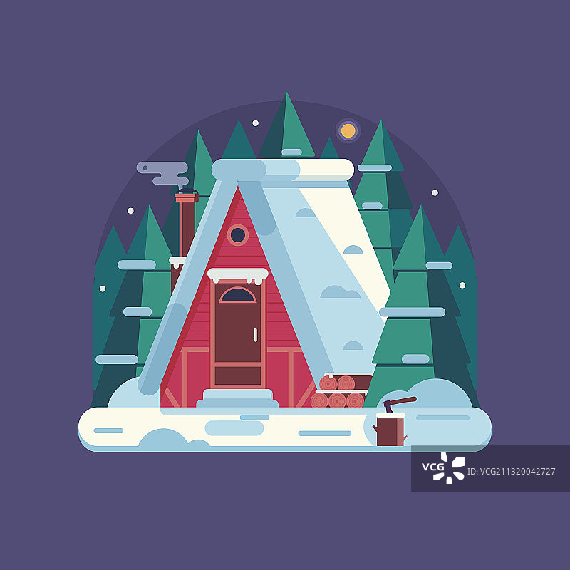 平面风格的冬季舒适雪景房图片素材