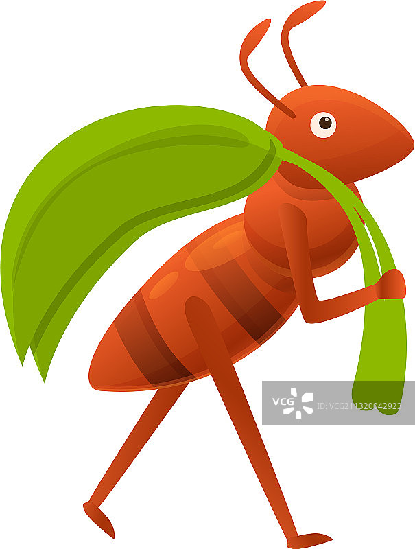 蚂蚁搬叶子图标卡通风格图片素材