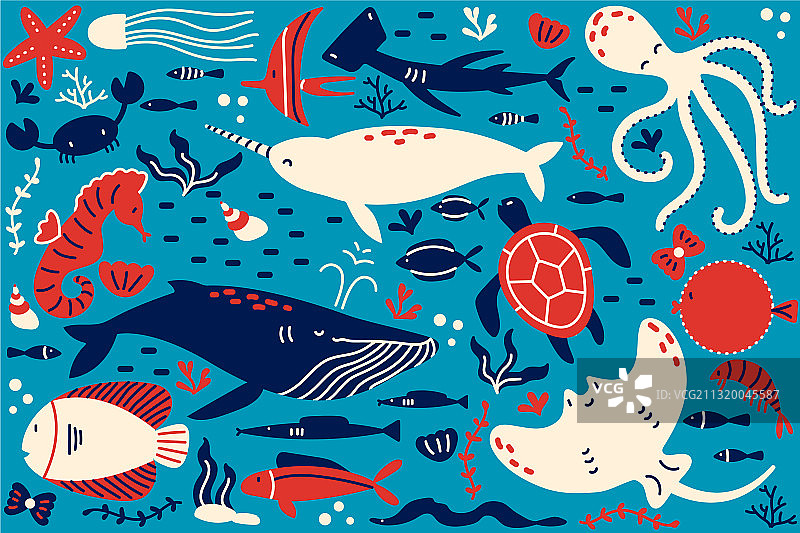 海洋生物涂鸦合集图片素材