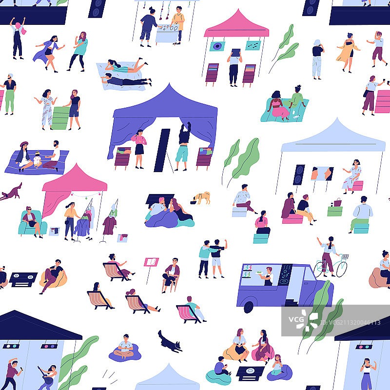 露天音乐节人物无缝图案图片素材