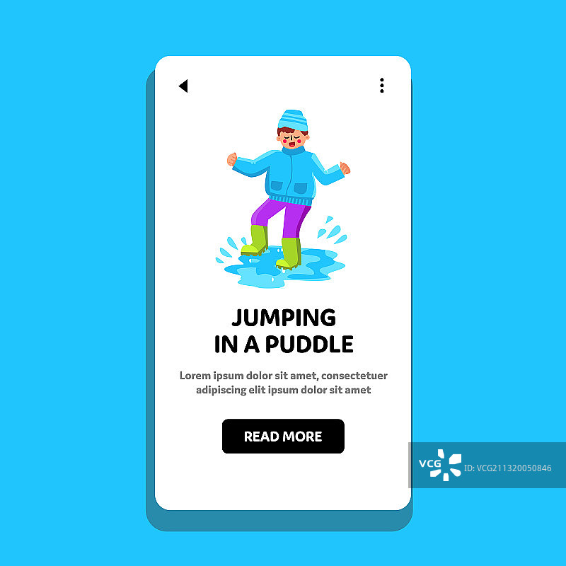 下雨天男孩在水坑里跳跃图片素材