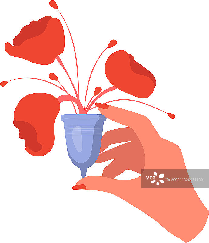 带花叶的环保月经杯图片素材