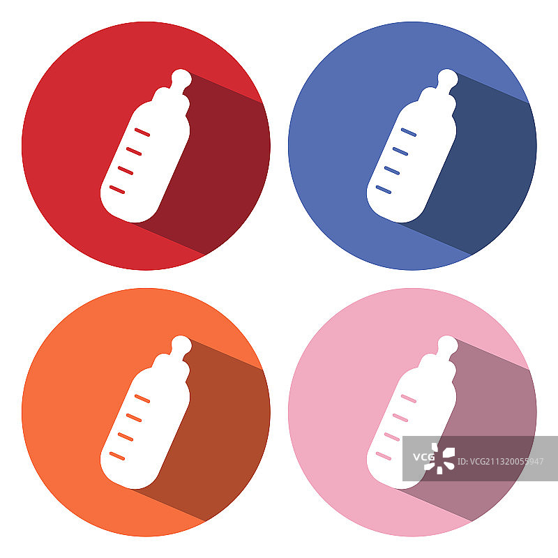 婴儿奶瓶长阴影扁平图标图片素材